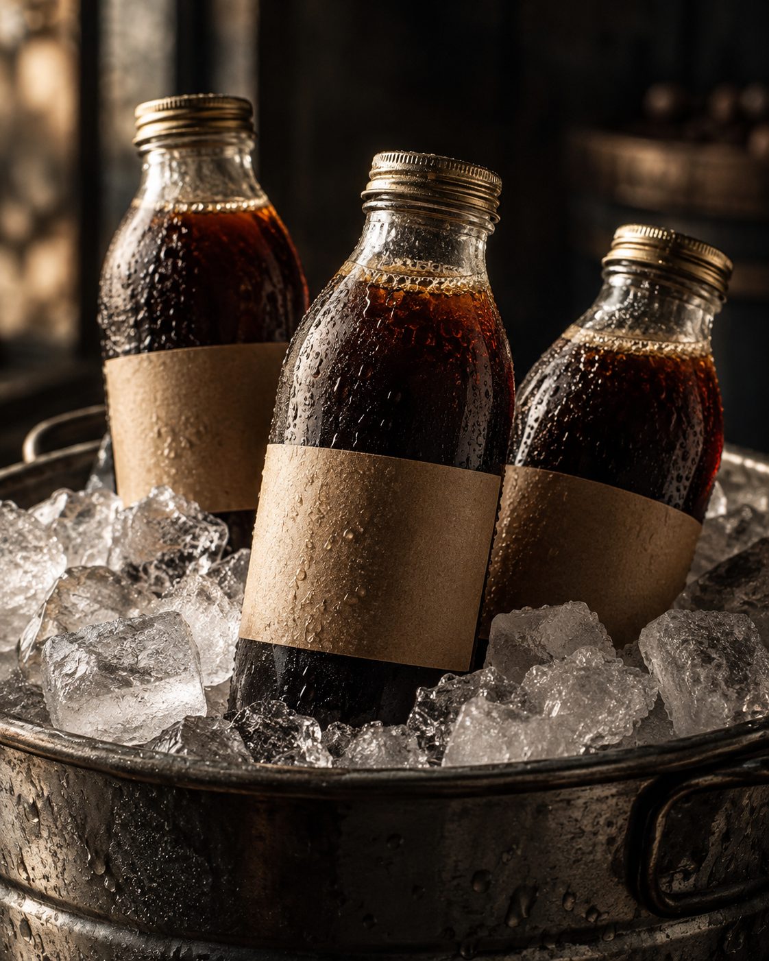 Cold brew bottles on ice