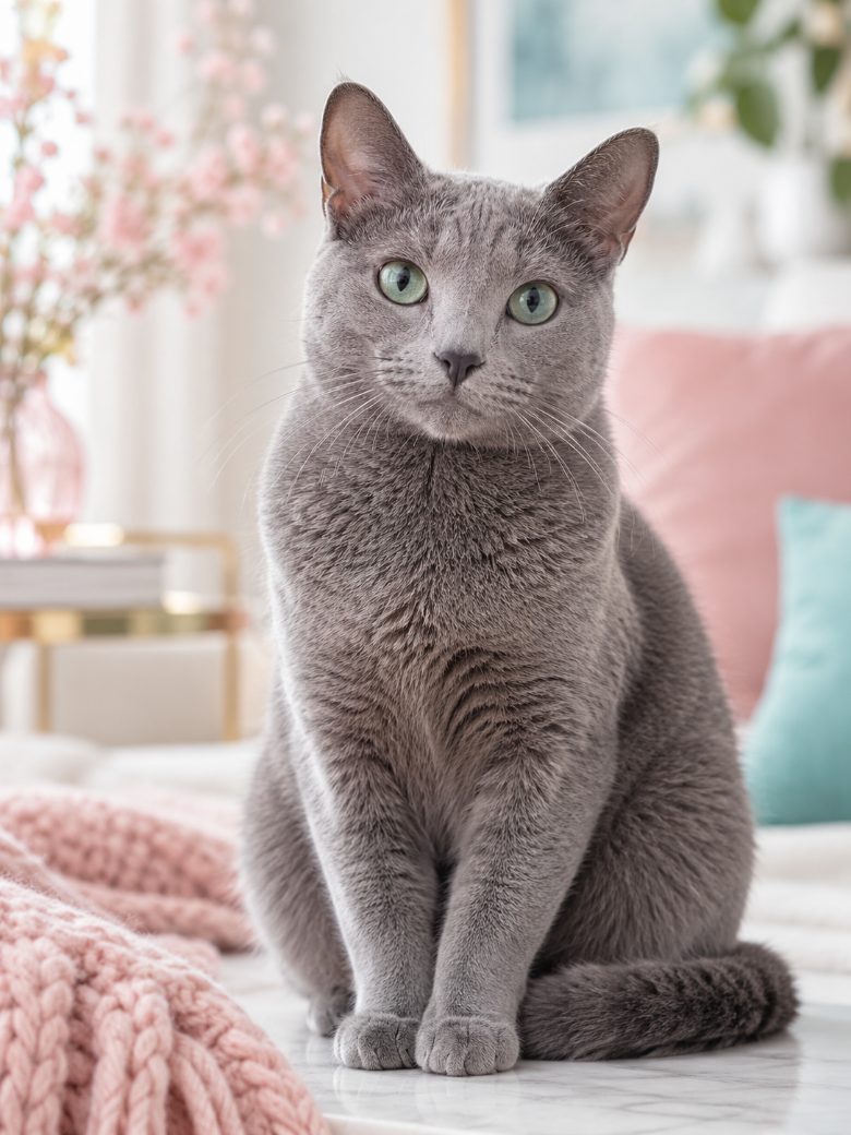 A grey cat at home