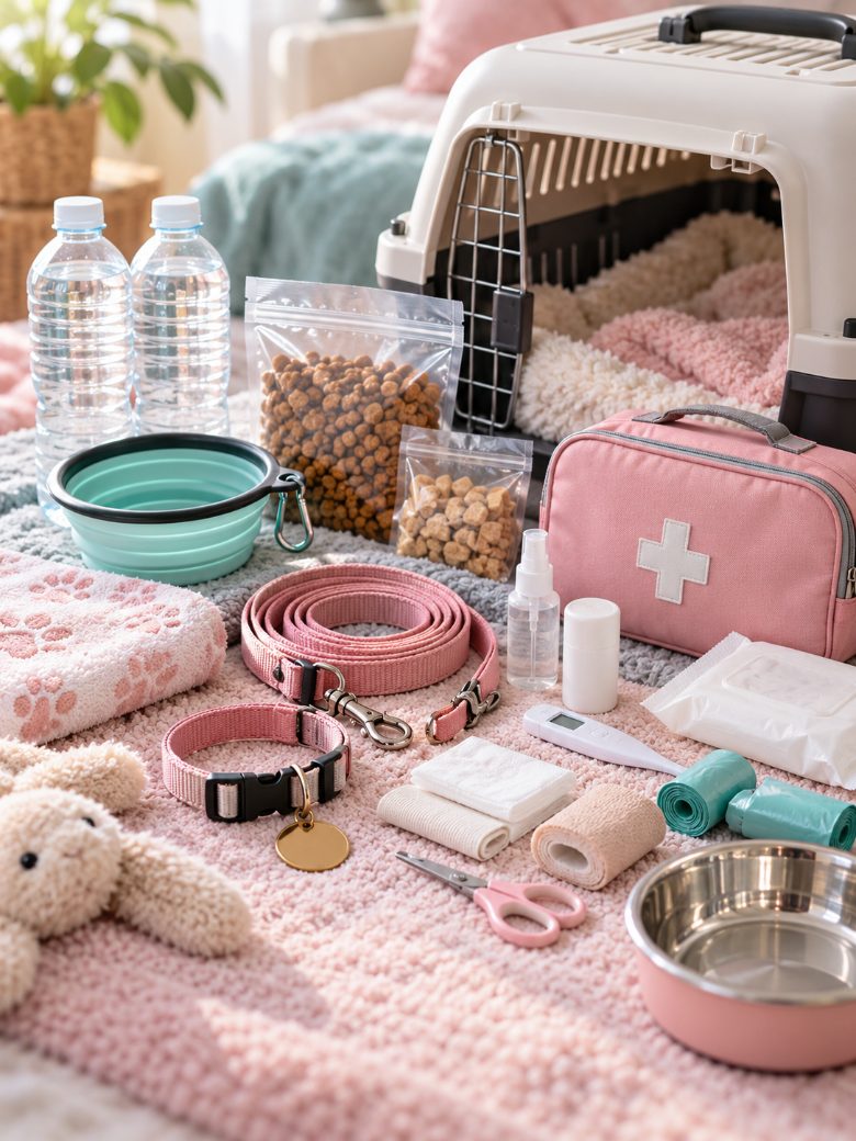 A packed pet emergency kit
