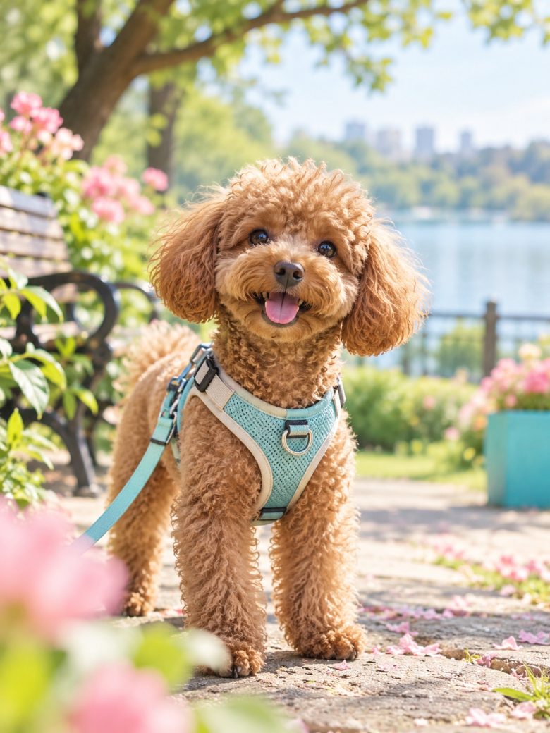 A toy poodle in a park